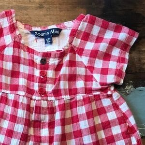 Souris Mini Dress Short sleeve Gingham Red White Baby Size 6-9m